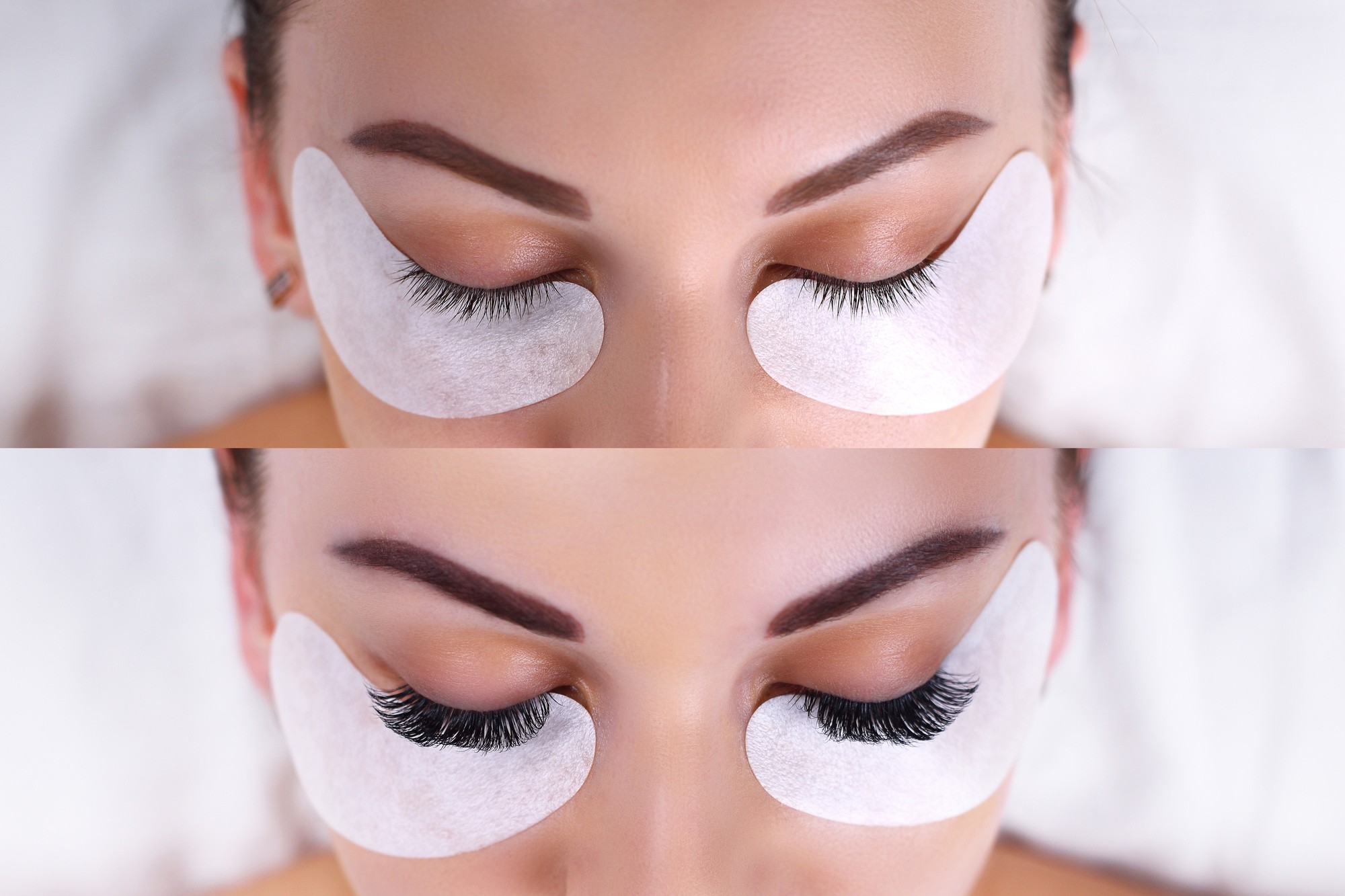 Wimpern vor und nach dem Wimpernlifting im Vergleich